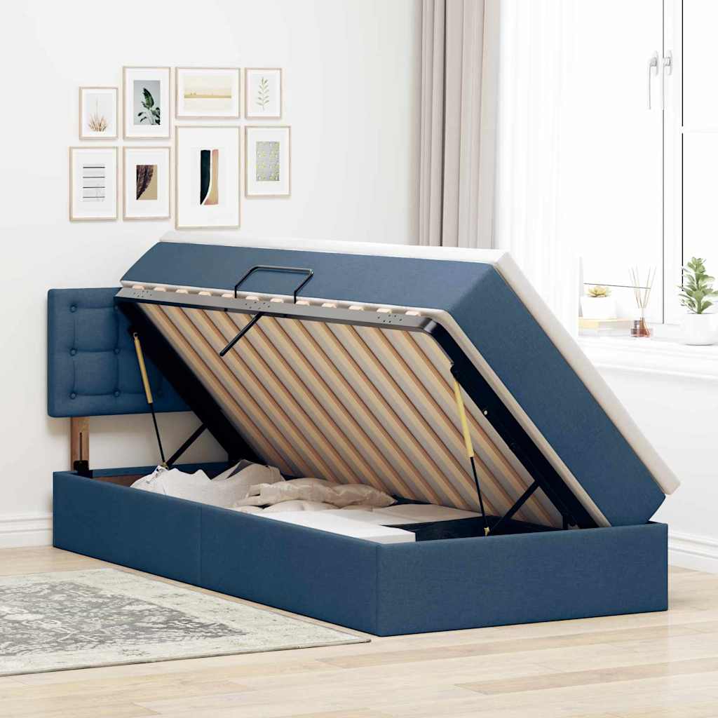 vidaXL Aufbewahrungsbett mit Matratze Blau 90 x 200 cm Holzwerkstoff