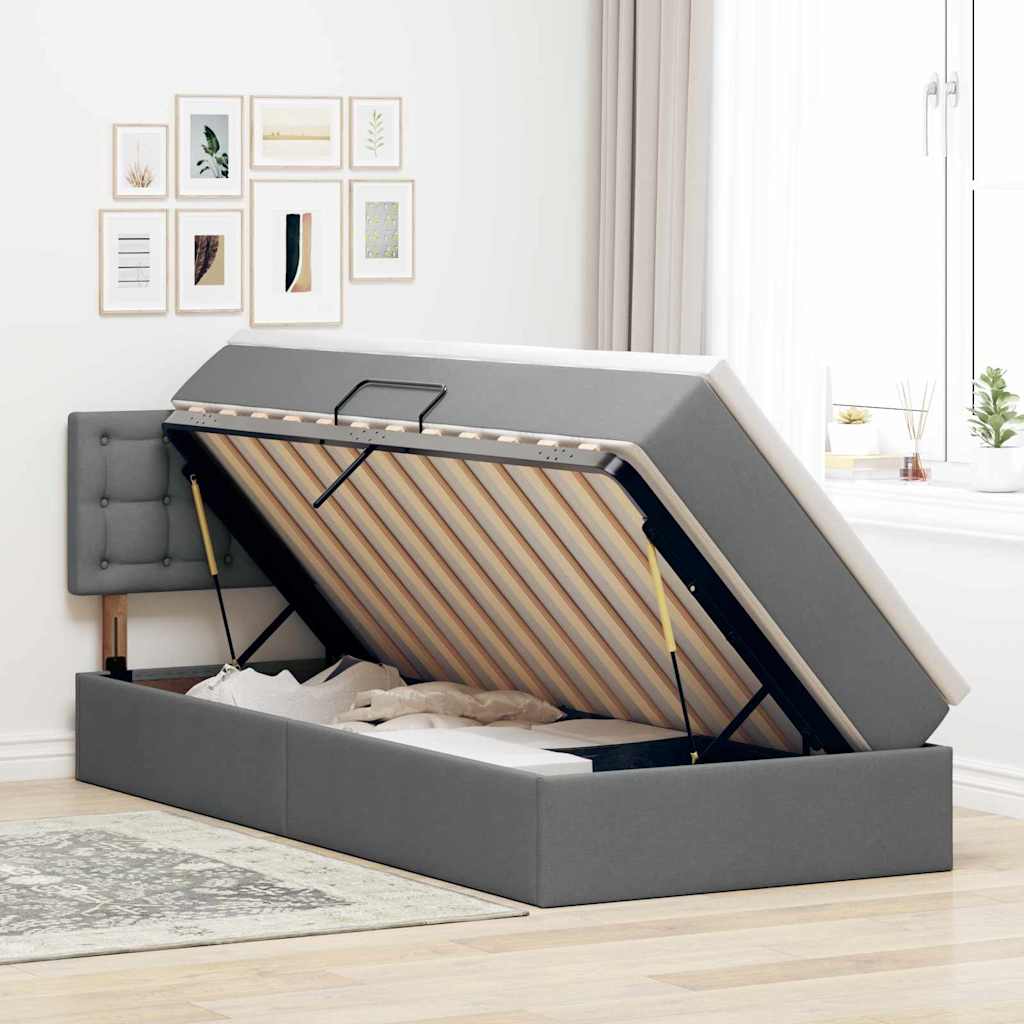 vidaXL Aufbewahrungsbett mit Matratze Dunkelgrau 100 x 200 cm