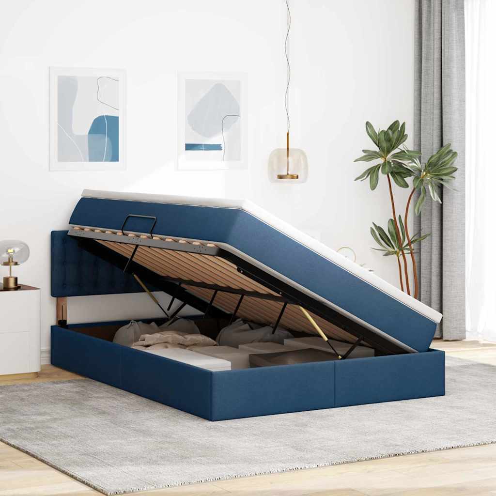 vidaXL Aufbewahrungsbett mit Matratze Blau 140 x 200 cm Holzwerkstoff