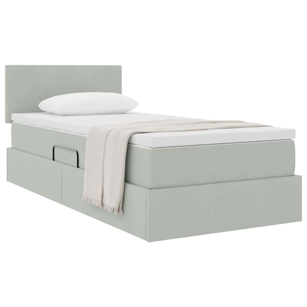 vidaXL Aufbewahrungsbett mit Matratze Hellgrau 90 x 190 cm Samt