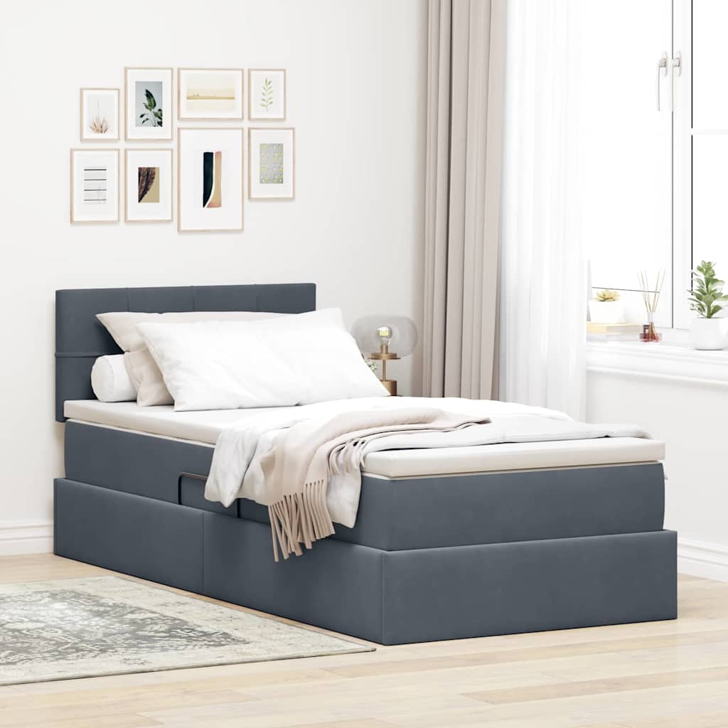 vidaXL Aufbewahrungsbett mit Matratze Dunkelgrau 90 x 190 cm Samt