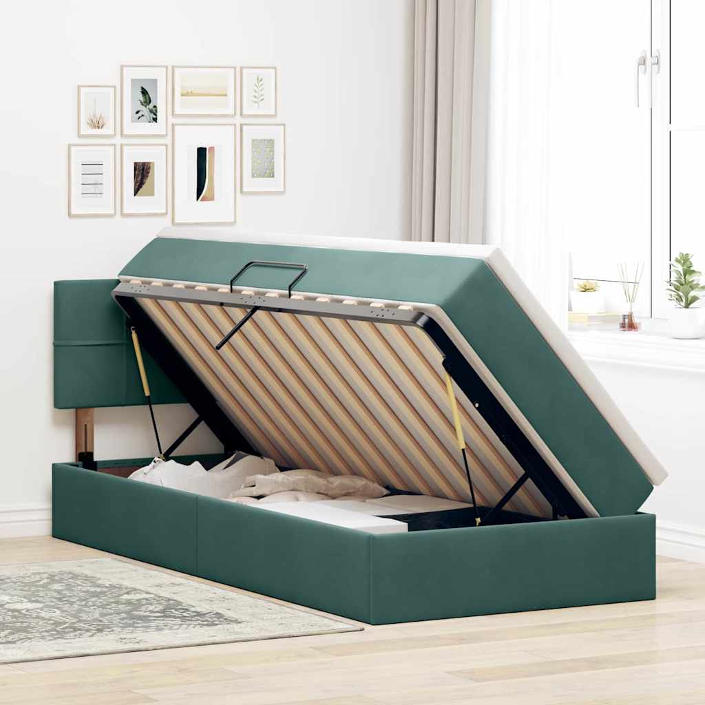 vidaXL Aufbewahrungsbett mit Matratze Dunkelgrün 90 x 200 cm Samt