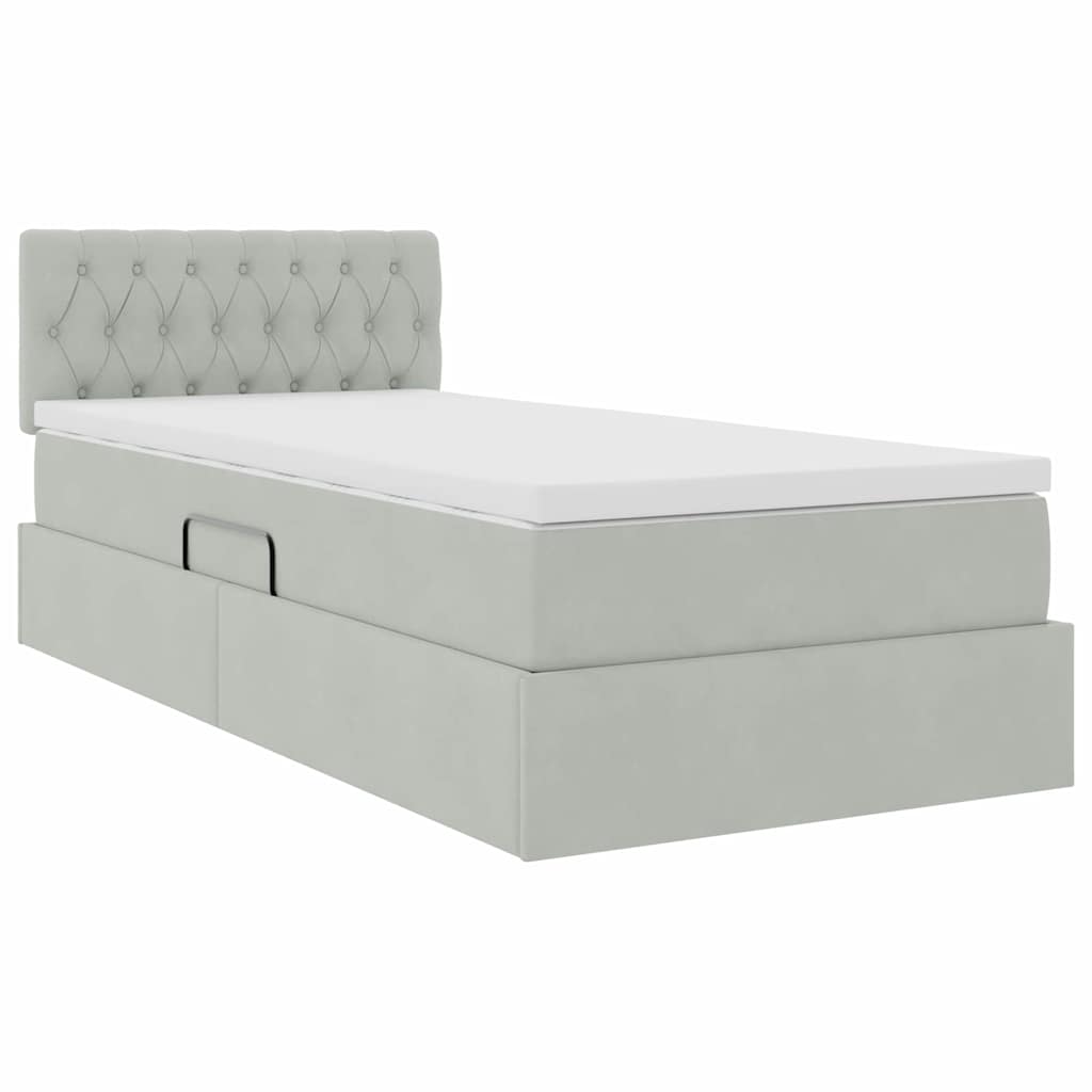 vidaXL Aufbewahrungsbett mit Matratze Hellgrau 90 x 190 cm Samt