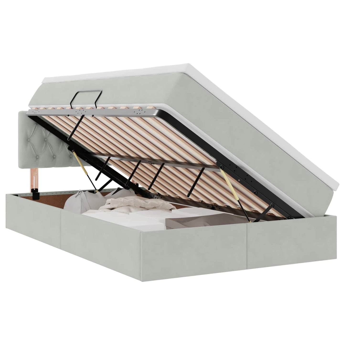 Aufbewahrungsbett mit Matratze Hellgrau 120 x 200 cm Samt