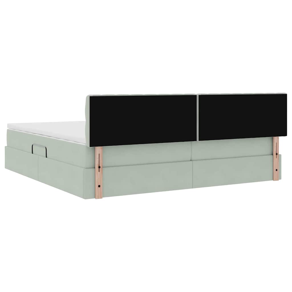 Aufbewahrungsbett mit Matratze Hellgrau 200 x 200 cm Samt