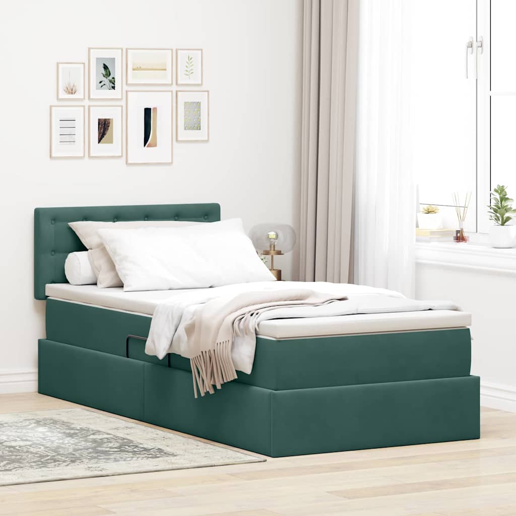 vidaXL Aufbewahrungsbett mit Matratze Dunkelgrün 90 x 190 cm Samt