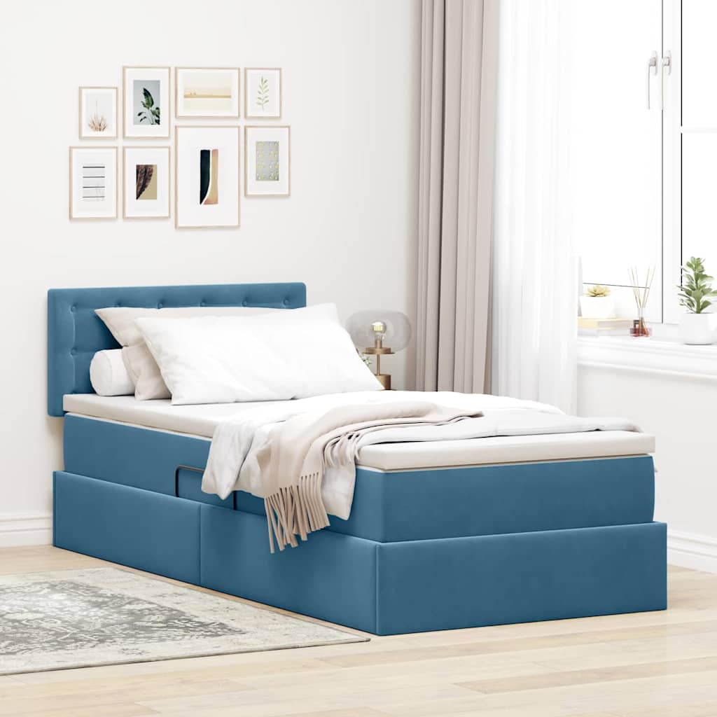 vidaXL Aufbewahrungsbett mit Matratze Dunkelblau 90 x 200 cm Samt