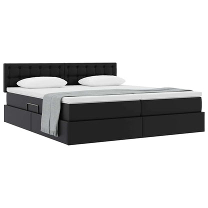 Aufbewahrungsbett mit Matratze Schwarz 200 x 200 cm Kunstleder