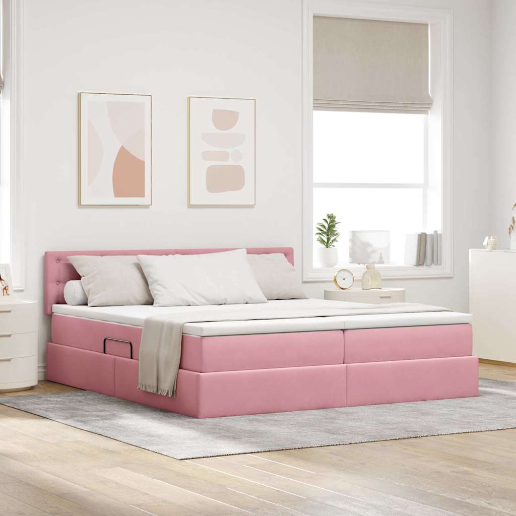 vidaXL Aufbewahrungsbett mit Matratze mit Kopfteil Rosa 100 x 200 cm
