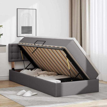 Bett mit Stauraum und LED mit LED Grau 90 x 190 cm Kunstleder