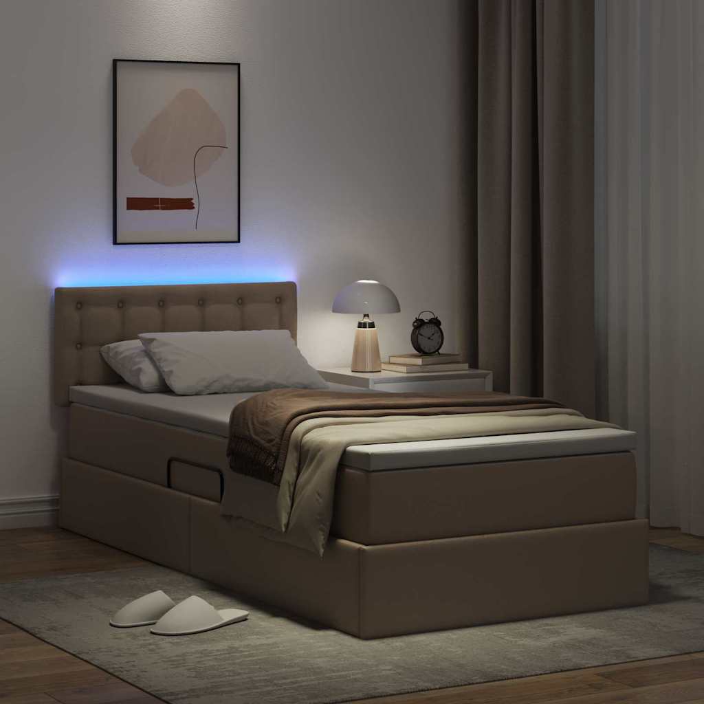 Bett mit Stauraum und LED Cappuccino 90 x 190 cm Kunstleder