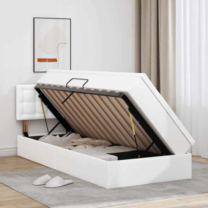 Bett mit Stauraum und LED Reinweiß 100 x 200 cm Kunstleder