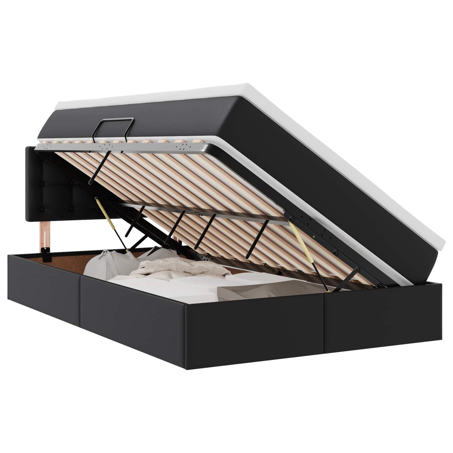 Bett mit Stauraum und LED Schwarz 120 x 190 cm Kunstleder