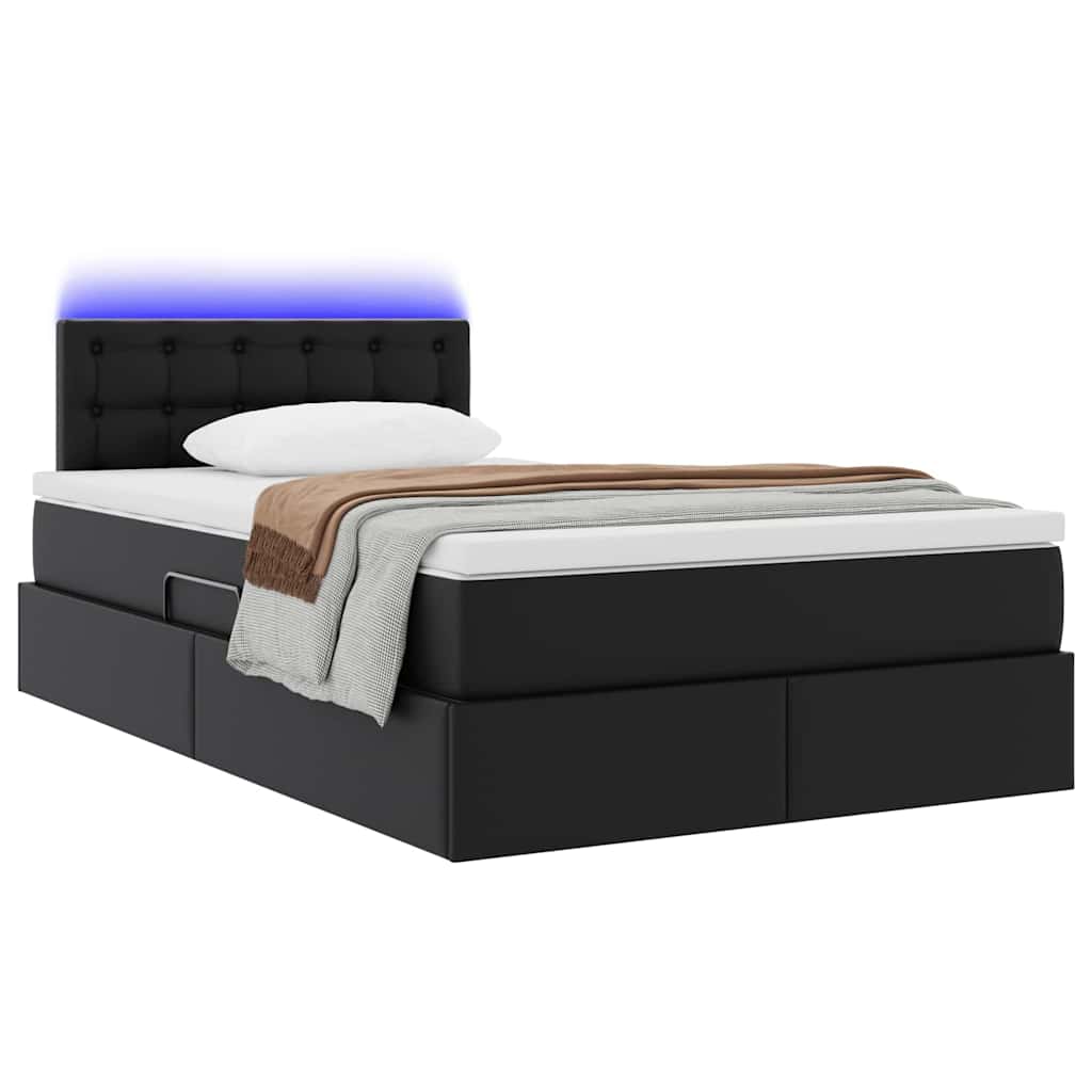 Bett mit Stauraum und LED Schwarz 120 x 190 cm Kunstleder