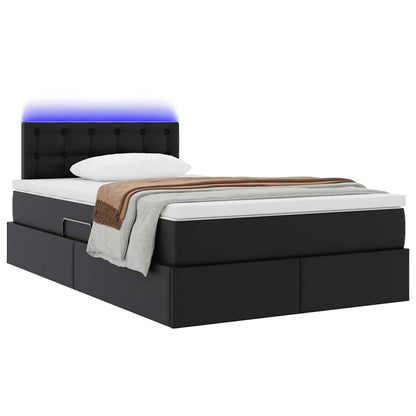 Bett mit Stauraum und LED Schwarz 120 x 190 cm Kunstleder