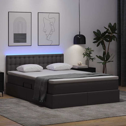 Bett mit Stauraum und LED mit LED Grau 140 x 200 cm Kunstleder