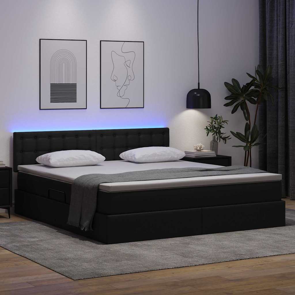 vidaXL Bett mit Stauraum und LED Schwarz 160 x 200 cm Kunstleder