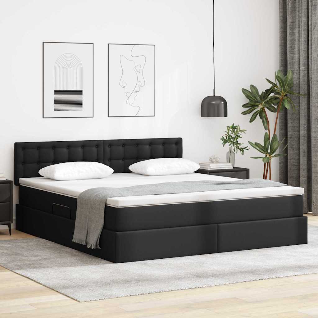 vidaXL Bett mit Stauraum und LED Schwarz 160 x 200 cm Kunstleder