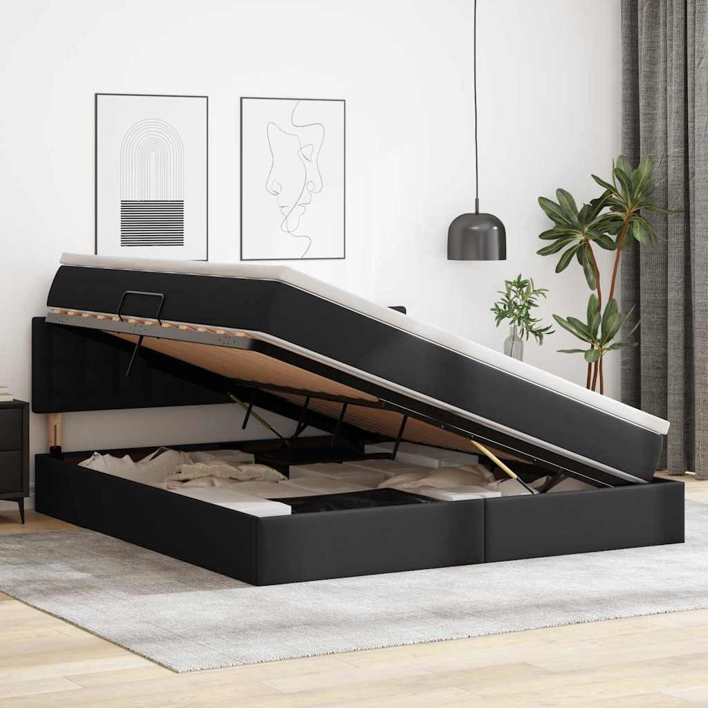 vidaXL Bett mit Stauraum und LED Schwarz 160 x 200 cm Kunstleder