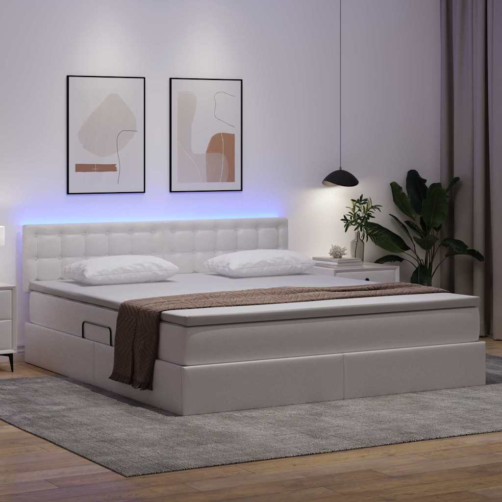 vidaXL Bett mit Stauraum und LED Reinweiß 160 x 200 cm Kunstleder