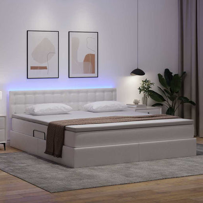 vidaXL Bett mit Stauraum und LED Reinweiß 160 x 200 cm Kunstleder