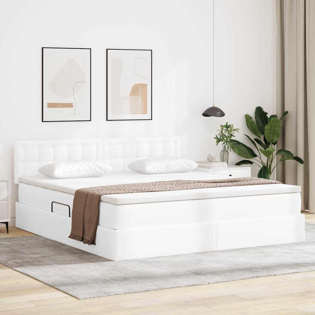 vidaXL Bett mit Stauraum und LED Reinweiß 160 x 200 cm Kunstleder