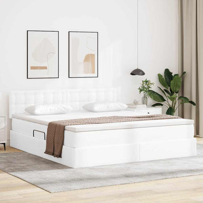vidaXL Bett mit Stauraum und LED Reinweiß 160 x 200 cm Kunstleder