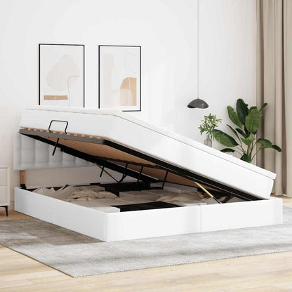 vidaXL Bett mit Stauraum und LED Reinweiß 160 x 200 cm Kunstleder