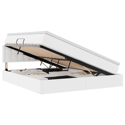 vidaXL Bett mit Stauraum und LED Reinweiß 160 x 200 cm Kunstleder