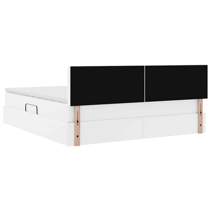vidaXL Bett mit Stauraum und LED Reinweiß 160 x 200 cm Kunstleder