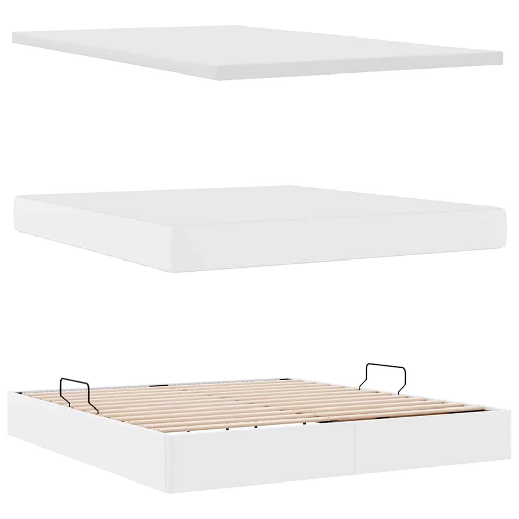 vidaXL Bett mit Stauraum und LED Reinweiß 160 x 200 cm Kunstleder
