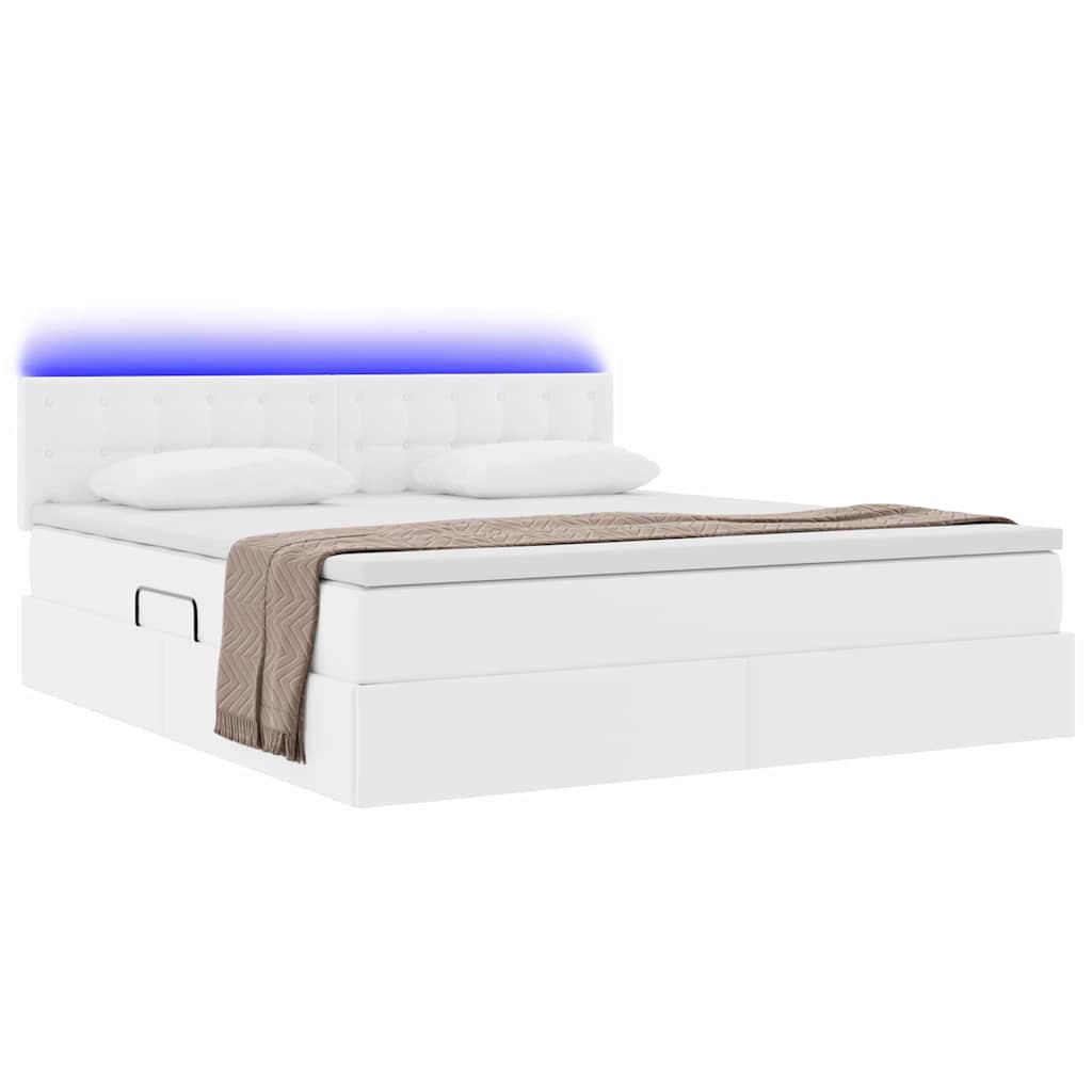 vidaXL Bett mit Stauraum und LED Reinweiß 160 x 200 cm Kunstleder
