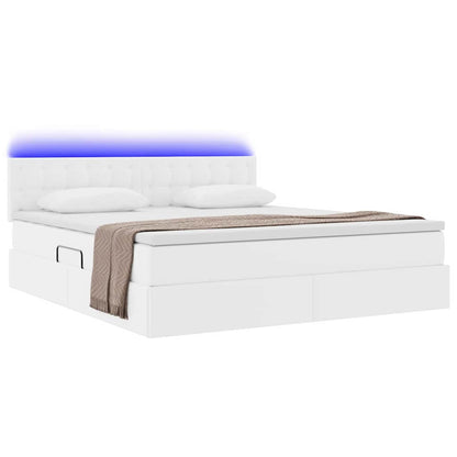 vidaXL Bett mit Stauraum und LED Reinweiß 160 x 200 cm Kunstleder