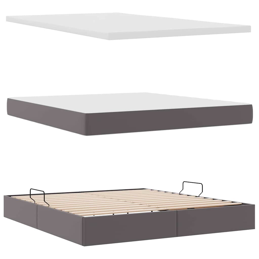 vidaXL Bett mit Stauraum und LED mit LED Grau 160 x 200 cm Kunstleder
