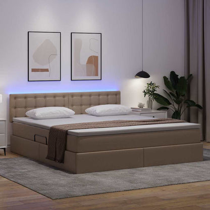 Bett mit Stauraum und LED Cappuccino 180 x 200 cm Kunstleder