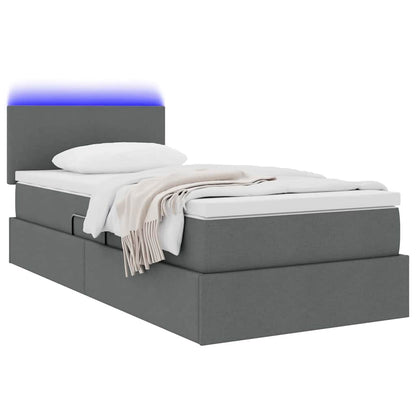 Bett mit Stauraum und LED mit LED Dunkelgrau 90 x 190 cm Stoff