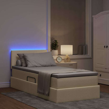Bett mit Stauraum und LED mit Matratze Creme 90 x 190 cm Stoff