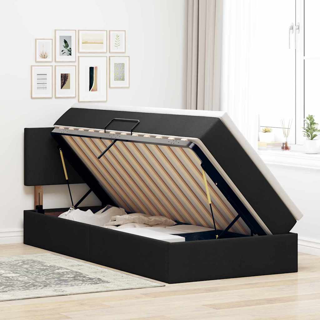 vidaXL Bett mit Stauraum und LED mit LED Schwarz 90 x 200 cm Stoff