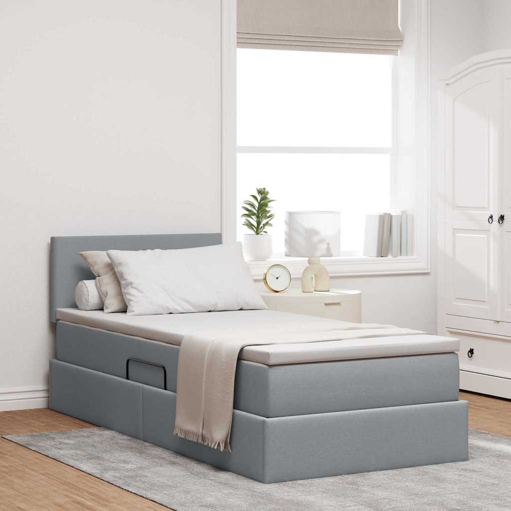 vidaXL Bett mit Stauraum und LED mit LED Hellgrau 100 x 200 cm Stoff