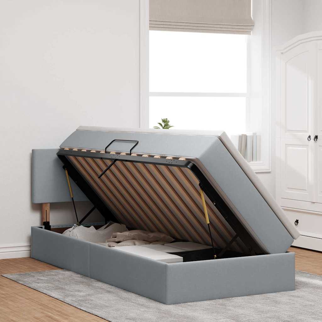 vidaXL Bett mit Stauraum und LED mit LED Hellgrau 100 x 200 cm Stoff
