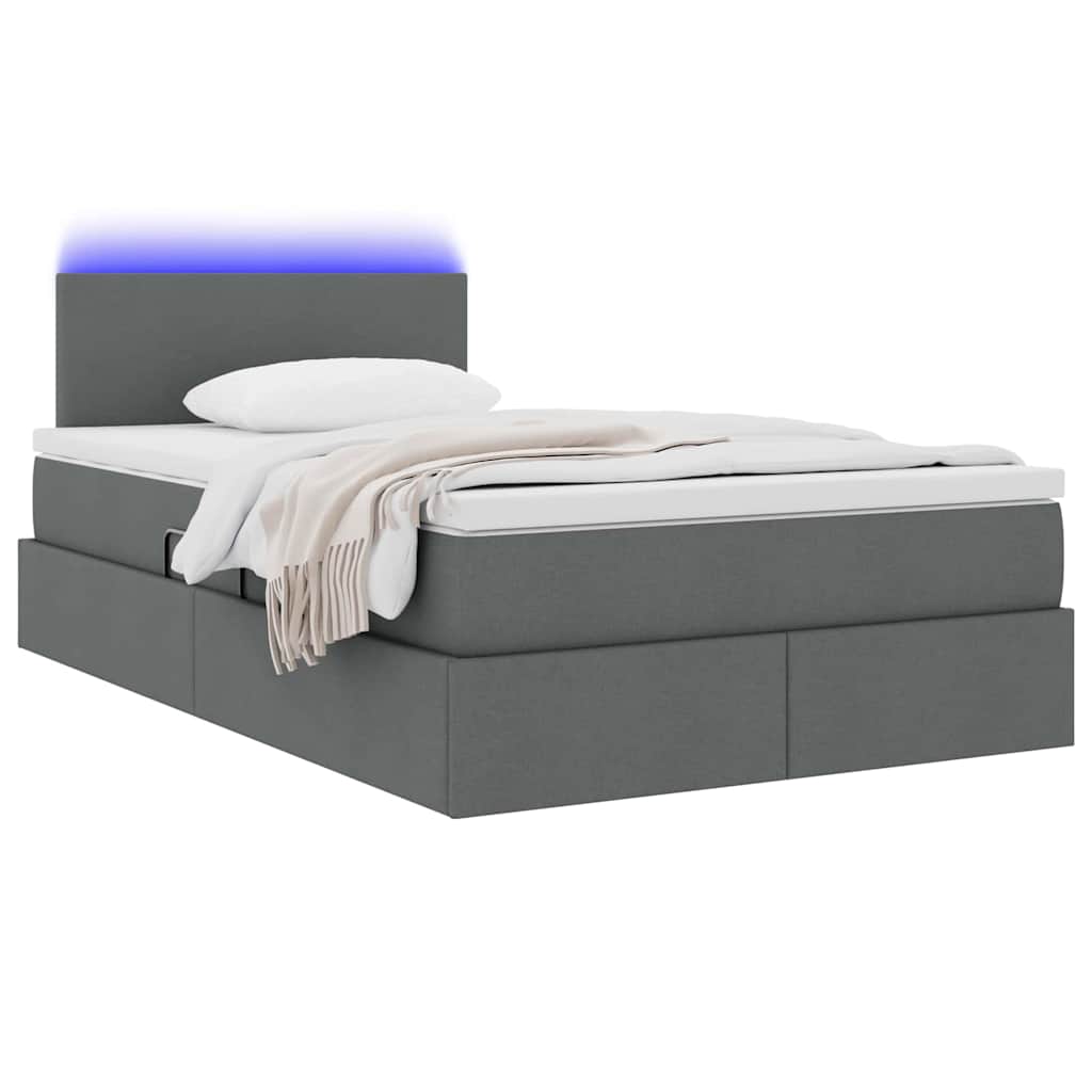 Bett mit Stauraum und LED mit LED Dunkelgrau 120 x 200 cm Stoff