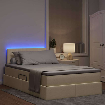 Bett mit Stauraum und LED mit Matratze Creme 120 x 200 cm Stoff