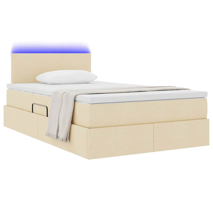 Bett mit Stauraum und LED mit Matratze Creme 120 x 200 cm Stoff