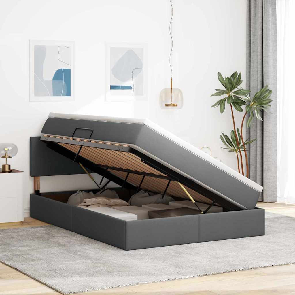 vidaXL Bett mit Stauraum und LED mit LED Dunkelgrau 140 x 190 cm Stoff