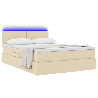 Bett mit Stauraum und LED mit Matratze Creme 140 x 190 cm Stoff