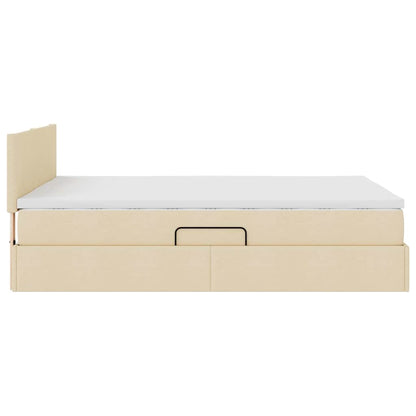 Bett mit Stauraum und LED mit Matratze Creme 140 x 190 cm Stoff