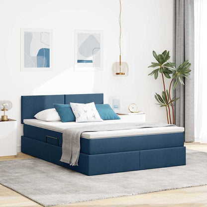Bett mit Stauraum und LED mit Matratze Blau 140 x 190 cm Stoff