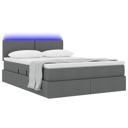 Bett mit Stauraum und LED mit LED Dunkelgrau 140 x 200 cm Stoff