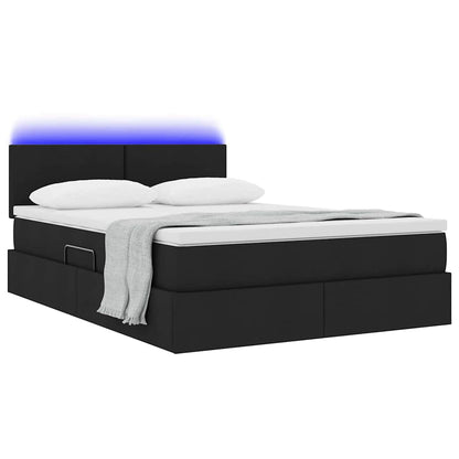 Bett mit Stauraum und LED mit LED Schwarz 140 x 200 cm Stoff
