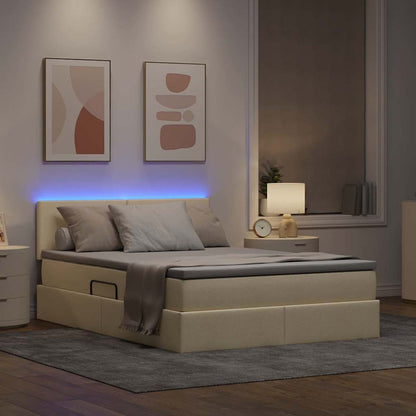 Bett mit Stauraum und LED mit Matratze Creme 140 x 200 cm Stoff